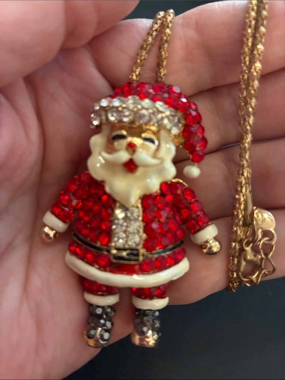 Santa Claus Red Crystal Pendant Necklace - Holiday Charm